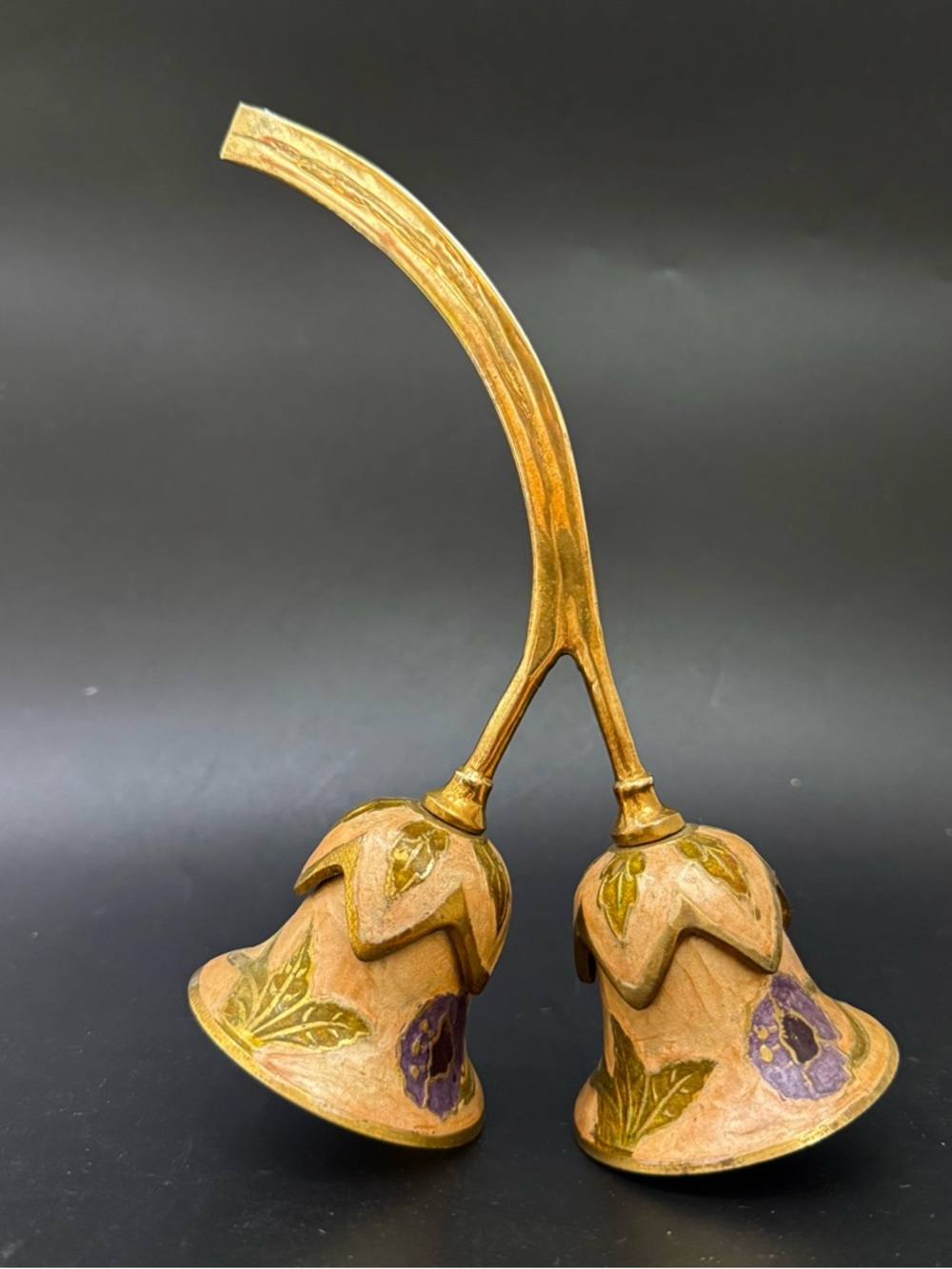Vintage Enameled Solid Brass Double Bell Decorative Dinner Call Bell
